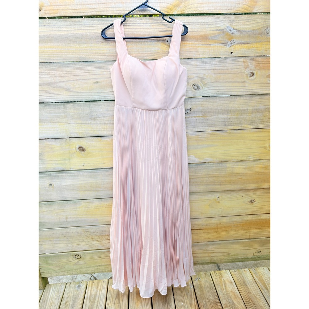 Uknztcl Blush Pink Pleated Maxi Dress Square Neck Corset Back Formal Gown 59in
